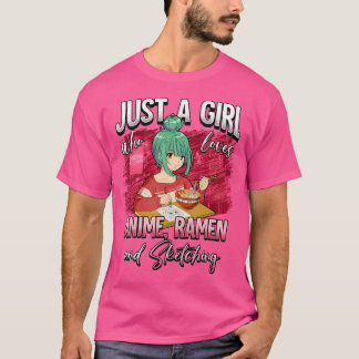 Camiseta Solo Un Chica Que Ama A Anime Ramen Y Esbozo