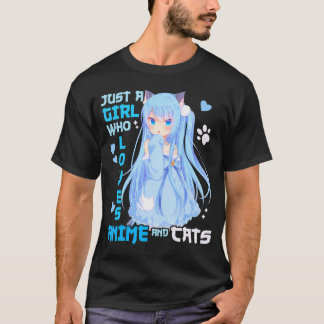 Camiseta Solo Un Chica Que Ama A Anime Y A Los Gatos Es Div