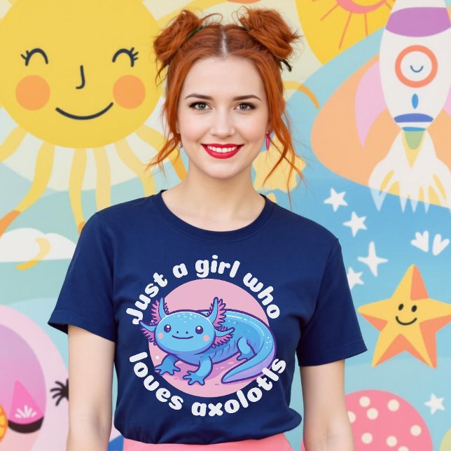 Camiseta Solo un Chica que ama a Axolotls Blue Kawaii Cute (Just A Girl Who Loves Axolotls Blue Kawaii Cute T-Shirt.)