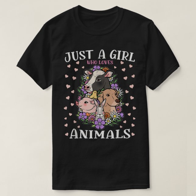 Camiseta Solo un Chica que ama a los animales, conejo, vaca (Diseño del anverso)