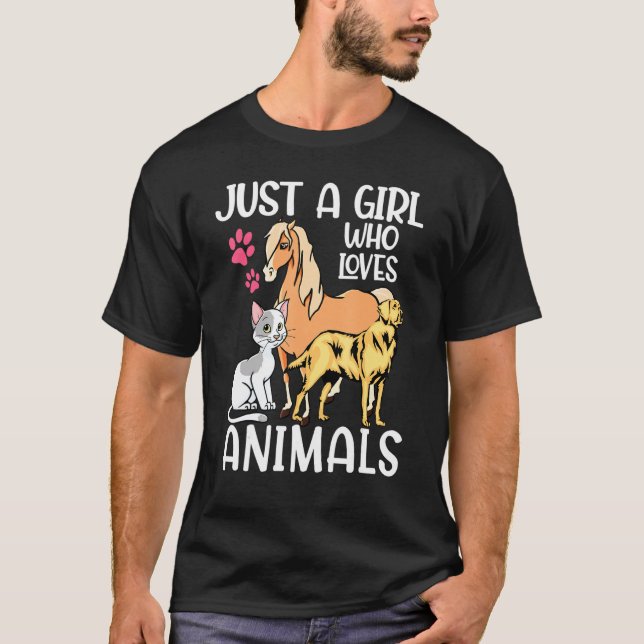 Camiseta Sólo un Chica que ama a los animales Perro Caballo (Anverso)