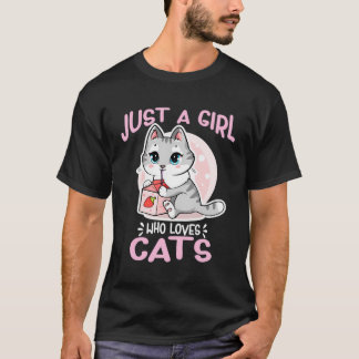Camiseta Sólo Un Chica Que Ama A Los Gatos Cute Anime Fresa