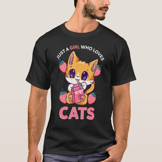 Camiseta Solo un Chica que ama a los gatos mamá fresa Mil (Anverso)