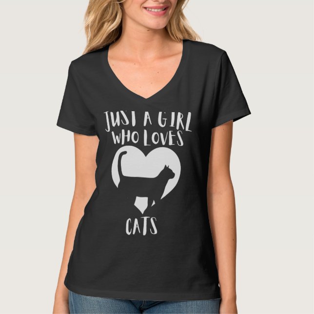 Camiseta Sólo Un Chica Que Ama A Los Gatos Negros Cute Blan (Anverso)
