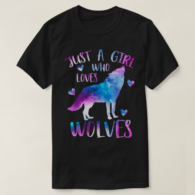 Camiseta Sólo un Chica que ama a los lobos acuarela (Diseño del anverso)