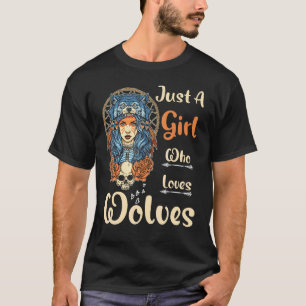 Camiseta Sólo un Chica que ama a los lobos Floral Skull Wol