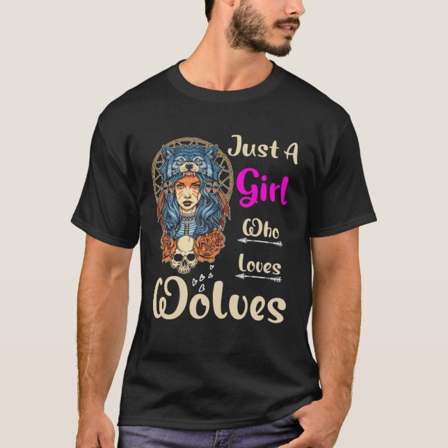 Camiseta Sólo un Chica que ama a los lobos Floral Skull Wol (Anverso)