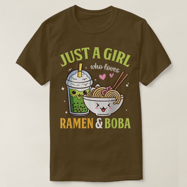 Camiseta Solo un Chica que ama a Ramen y Boba Kawaii Anime  (Diseño del anverso)