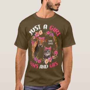 Camiseta Sólo Un Chica Que Ama A Vacas Y Gatos Un Granjero 