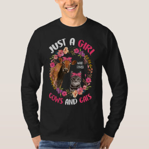 Camiseta Sólo Un Chica Que Ama A Vacas Y Gatos Un Granjero 