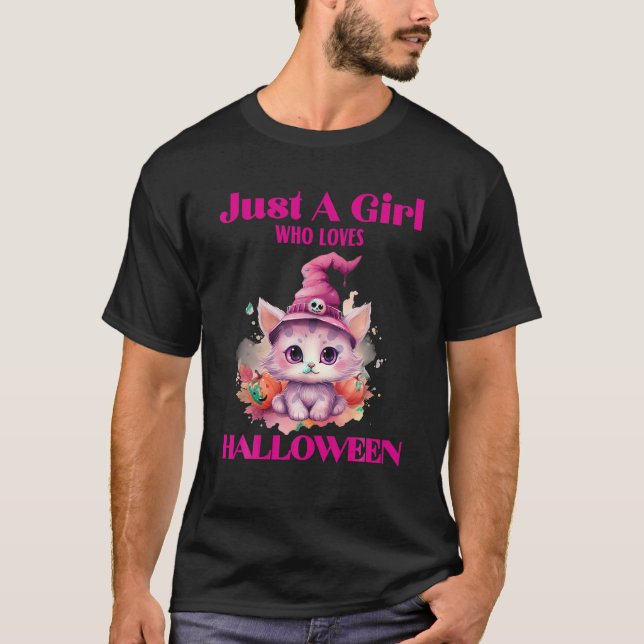 Camiseta Sólo un Chica que ama al gato de bruja de Hallowee (Anverso)