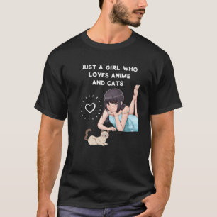 Camiseta Sólo Un Chica Que Ama El Anime Y Los Gatos Anime M