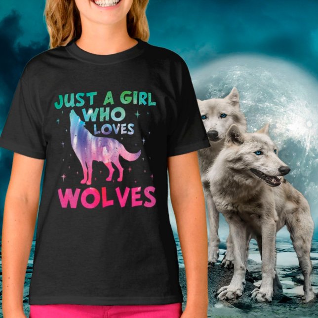 Camiseta Sólo un Chica que ama la acuarela de los lobos (Subido por el creador)