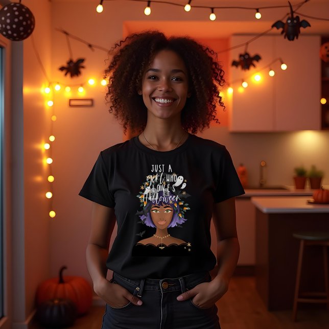 Camiseta Solo un Chica que ama la belleza de disfraces de H (Just A Girl Who Love Halloween Costume Beauty T-Shirt)