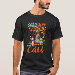 Camiseta Sólo Un Chica Que Ama La Caída Y Gatos Gracias.