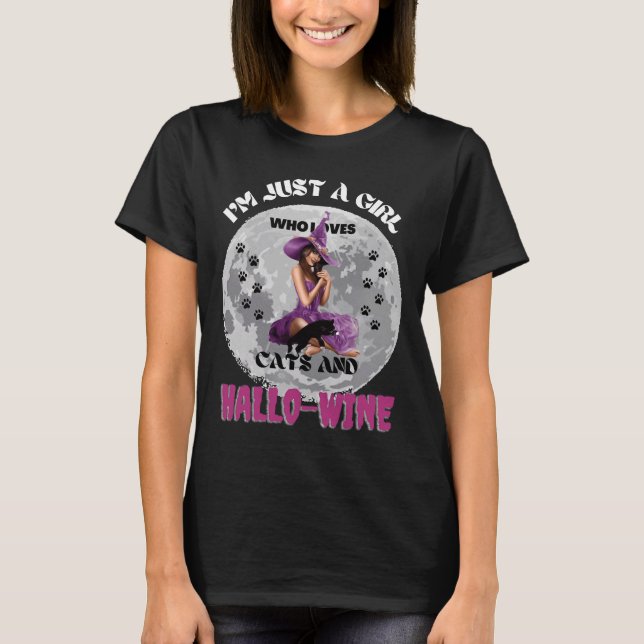 Camiseta Sólo Un Chica Que Ama Los Gatos Y El Vino Hallo (Anverso)