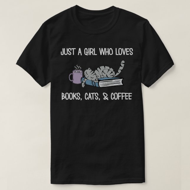 Camiseta Sólo un Chica que ama los libros Cats Coffee Book  (Diseño del anverso)
