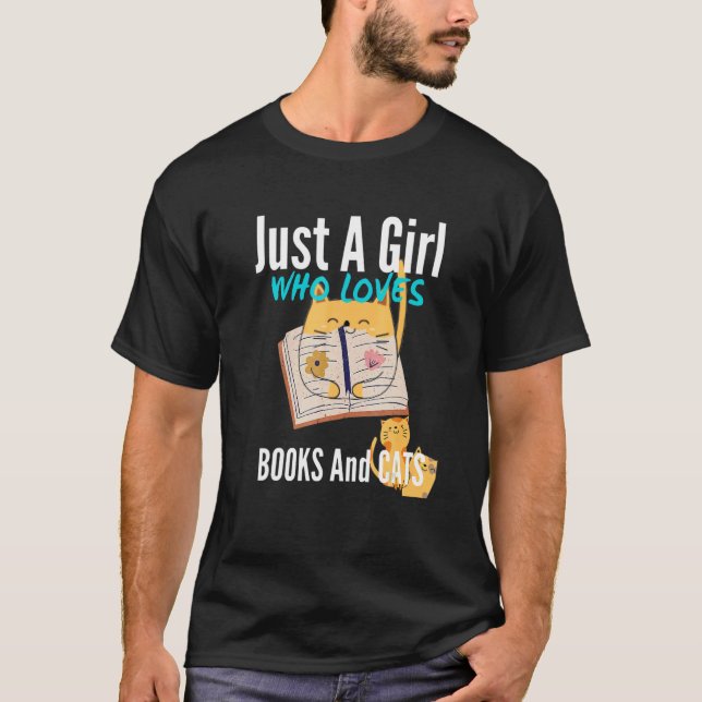 Camiseta Sólo Un Chica Que Ama Los Libros Y Los Gatos Cutan (Anverso)