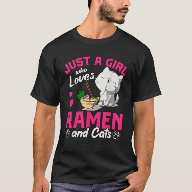 Camiseta Sólo Un Chica Que Ama Ramen Y Gatos Un Animal Gato (Anverso)