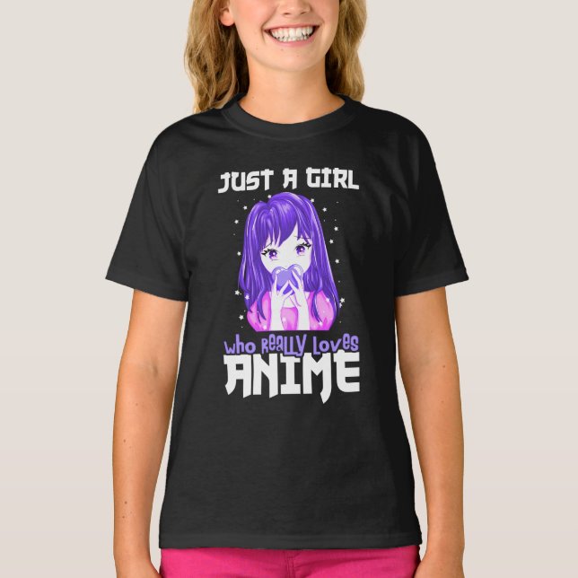 Camiseta Sólo un Chica que ama realmente a Anime en morado (Anverso)