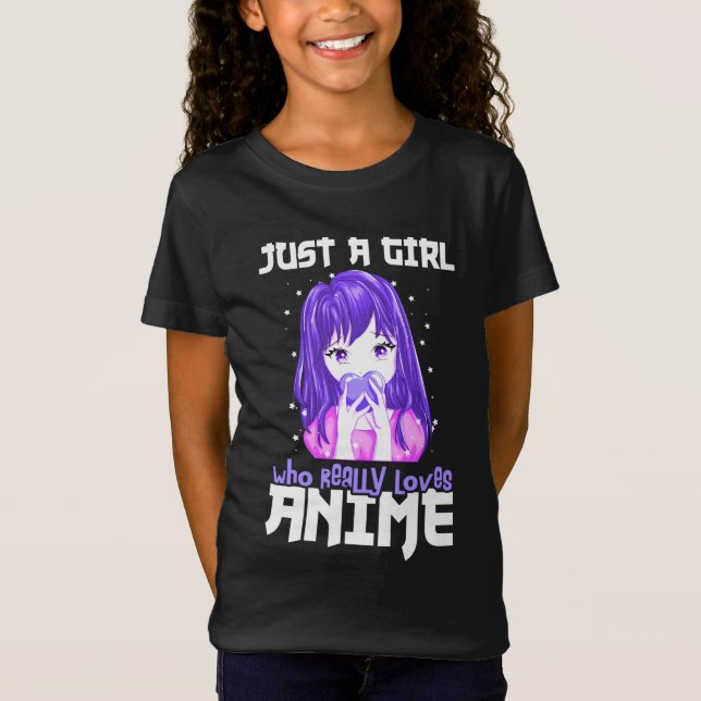 Camiseta Sólo un Chica que ama realmente a Anime en morado (Anverso)