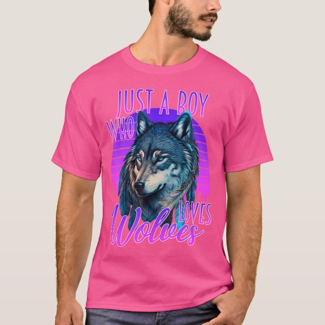 Camiseta Solo un chico que ama a los lobos Wolf Blue Galaxy (Anverso)