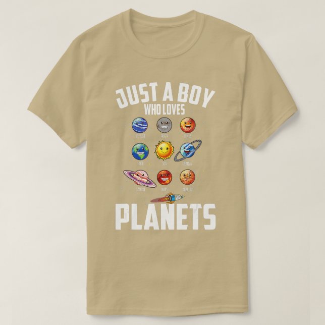 Camiseta Solo un chico que ama a los planetas espaciales es (Diseño del anverso)