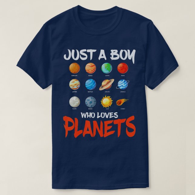 Camiseta Solo un chico que ama los planetas espaciales enan (Diseño del anverso)