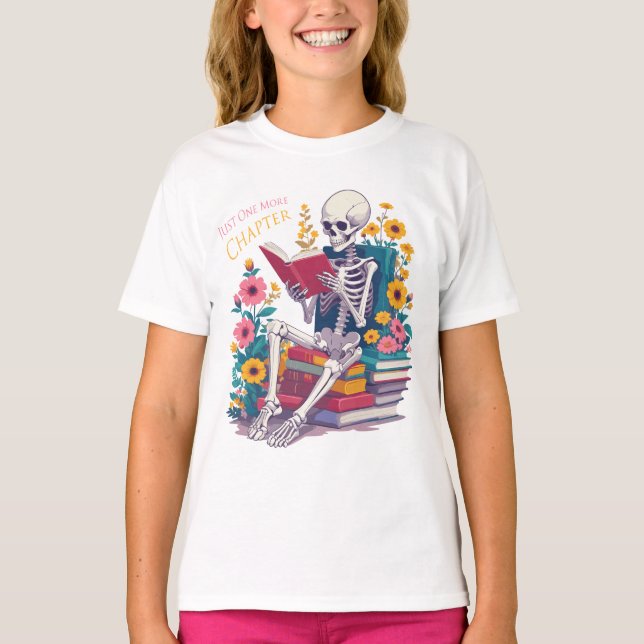Camiseta Sólo un lector de libros de lectura de esqueletos  (Anverso)