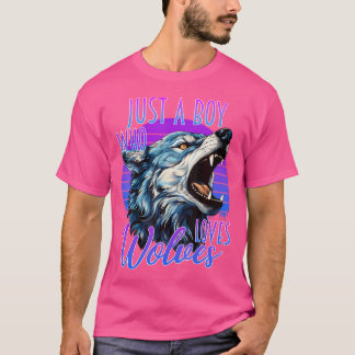 Camiseta Solo Un Niño Que Ama A Los Lobos Lobo Azul Morado 