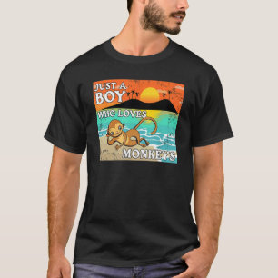 Camiseta Solo Un Niño Que Ama A Los Monos Animales Retro 1