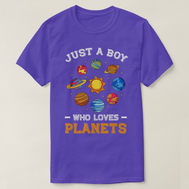 Camiseta Solo Un Niño Que Ama A Los Planetas La Ciencia Del (Diseño del anverso)