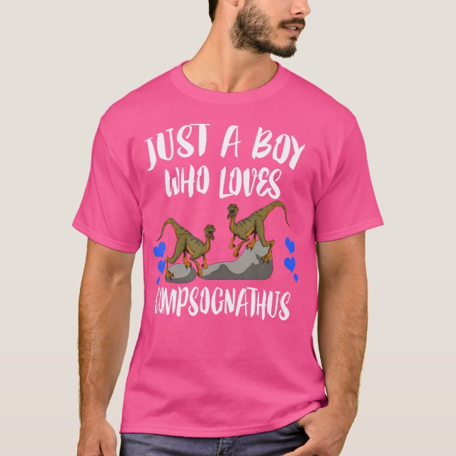 Camiseta Solo un niño que ama el dinosaurio de la Compsogna (Anverso)