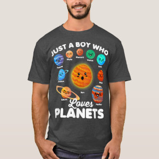 Camiseta Solo un niño que ama los planetas divertirse en el