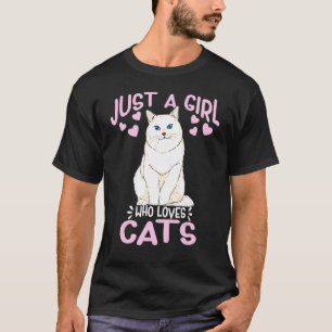 Camiseta Sólo Una Chica Que Ama Gatos Gato Blanco Lindo Rag