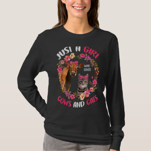 Camiseta Solo Una Chica Que Ama Las Vacas Y Gatos Granjera
