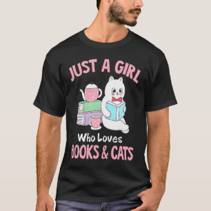 Camiseta Sólo Una Chica Que Ama Los Libros Y Gatos Gato Ado