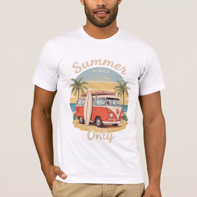 Camiseta Sólo Vibes de Verano - Escenario Retro Van Beach (Anverso)