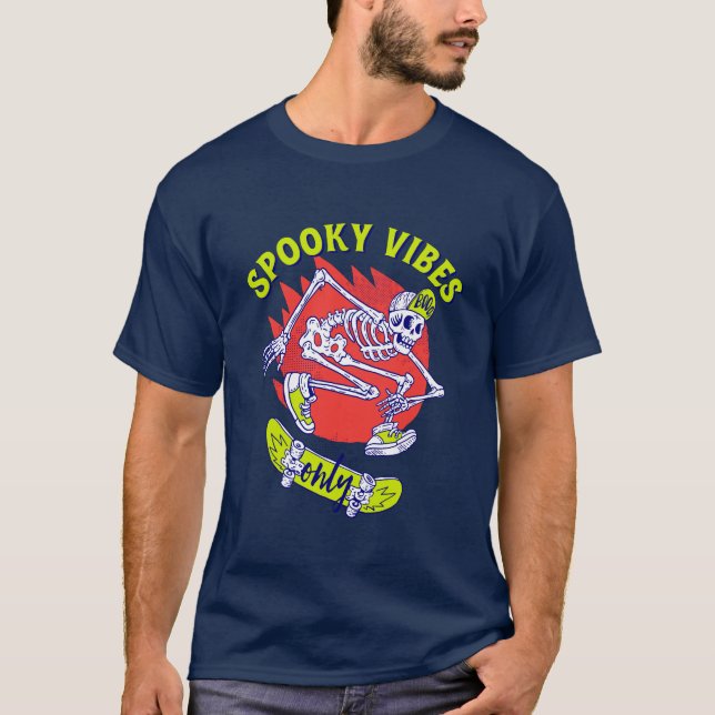 Camiseta Sólo vibras fantasmagóricas Skateboarding Skeleton (Anverso)