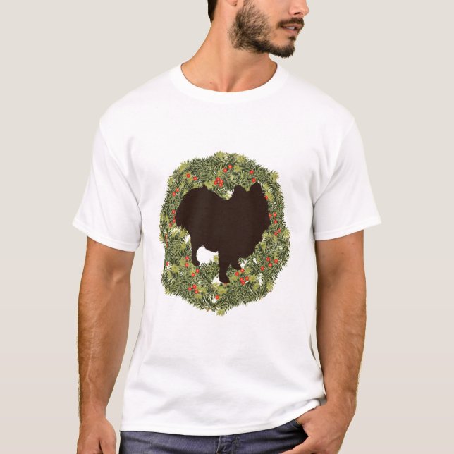 Camiseta Sombra de silueta pomerana en una guirnalda (Anverso)
