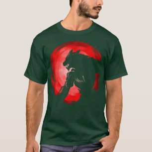 Camiseta Sombra De Werewolf Frente A La Luna Roja Halloween