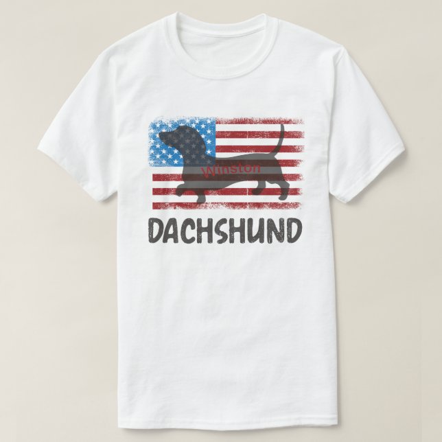 Camiseta Sombra patriótica de Dachshund (Diseño del anverso)