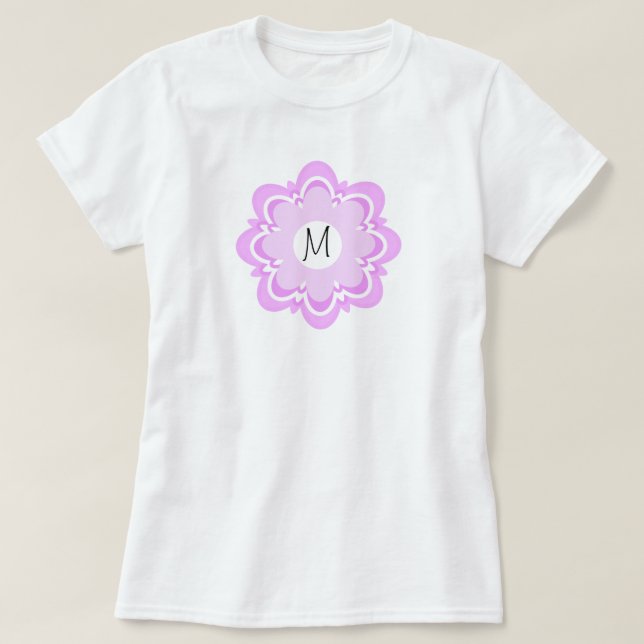Camiseta Sombras del diseño morado floral Añadir inicial (Diseño del anverso)