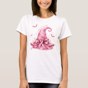 Camiseta Sombrero de bruja con lazo rosa Cáncer de mama Esp