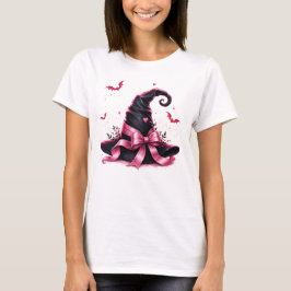 Camiseta Sombrero de bruja con lazo rosa Conciencia del cán