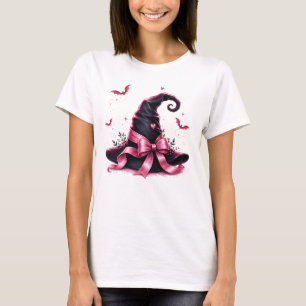Camiseta Sombrero de bruja con lazo rosa Conciencia del cán