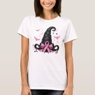 Camiseta Sombrero de bruja con lazo rosa Conciencia del cán