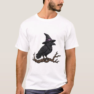 Camiseta Sombrero de Bruja Cuervo Arte Gótico de Halloween
