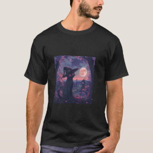 Camiseta Sombrero de Bruja de Gato Negro de Flor de Cerezo