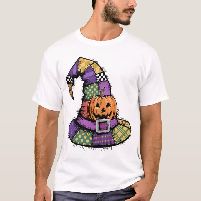 Camiseta Sombrero de bruja de patchwork de Halloween espelu (Anverso)
